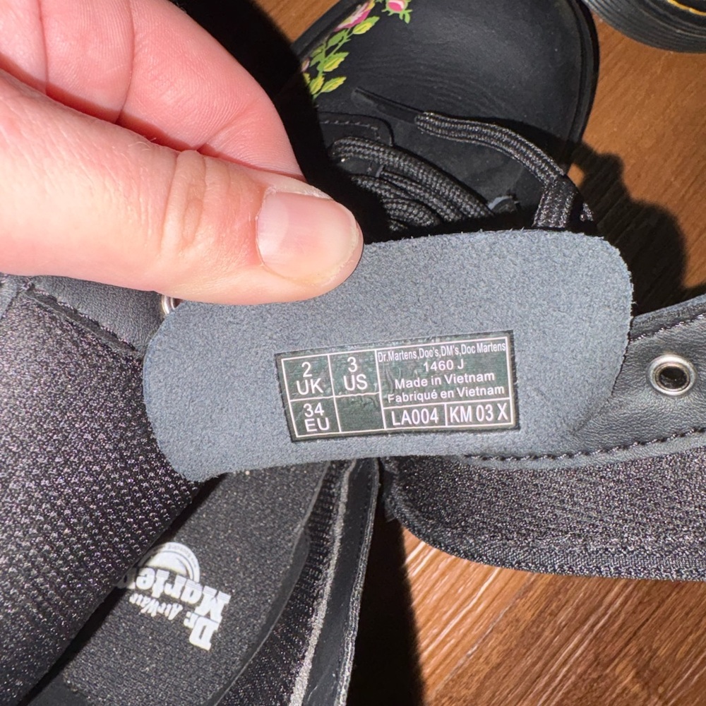 Dr. Martens Black Floral Lace-Up Kids Boots with Green and Pink Accents - Picture 3 of 3